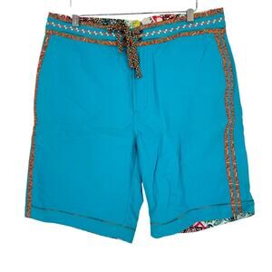 Robert Graham Men's Swim Shorts Solid Bright Aqua Blue with Orange 34